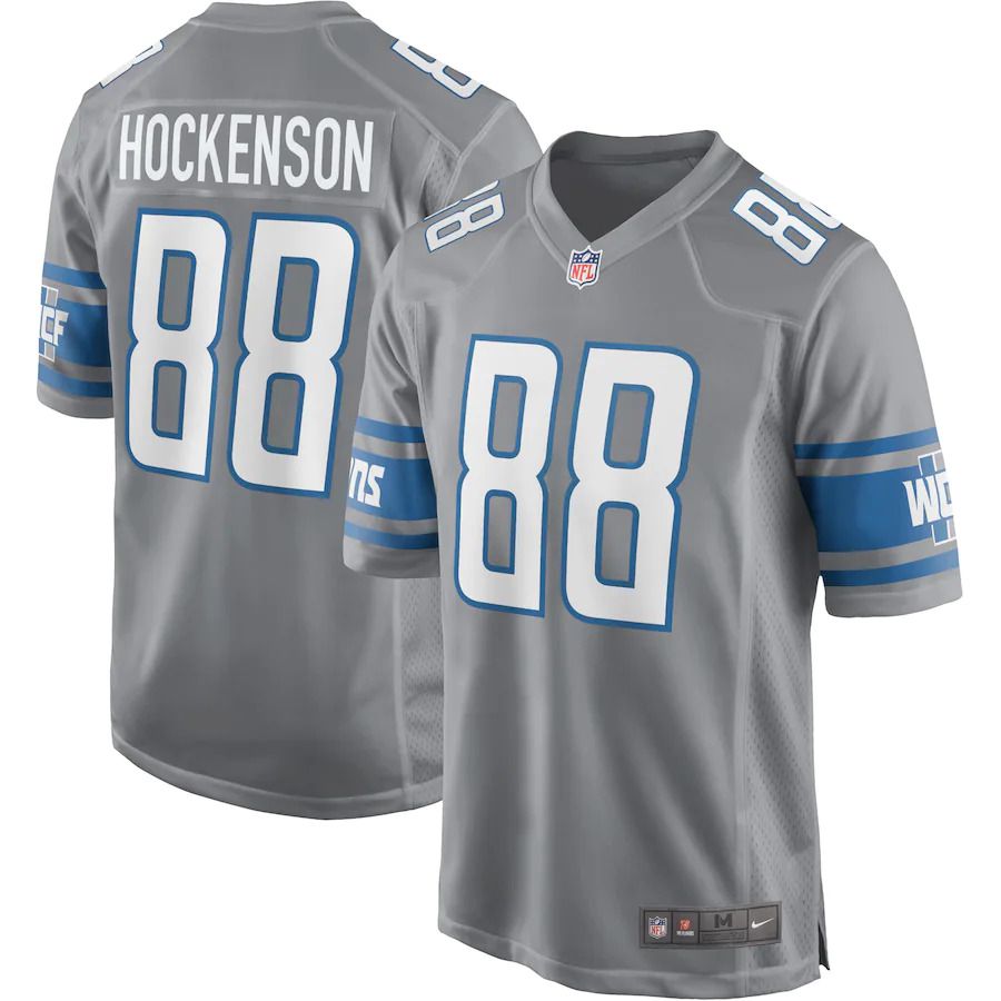 Men Detroit Lions #88 T.J. Hockenson Nike Silver Game NFL Jersey->detroit lions->NFL Jersey